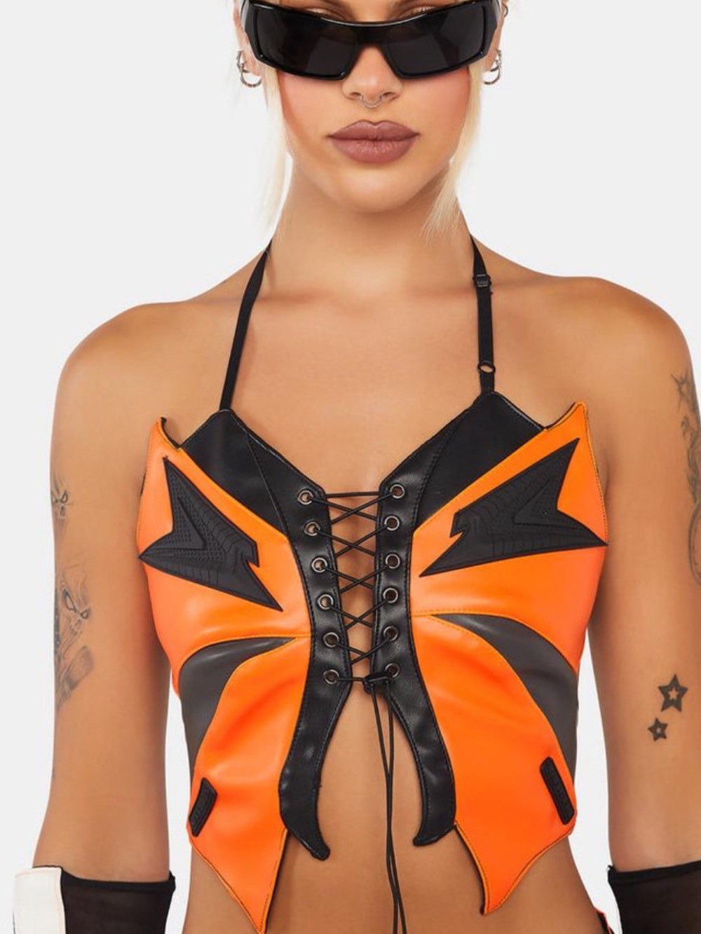 NAMILA SET: Orange and Black Women's Moto-Style Shorts - Picture 4 of 6